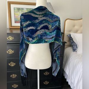 Chico's Velvet and silk Blue and Green Scarf